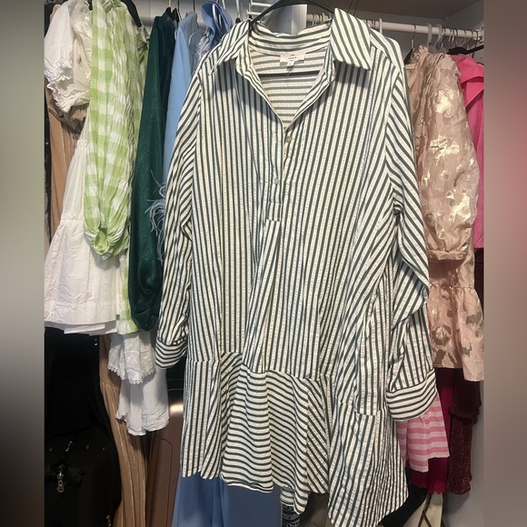 Entro Green and White Striped Dress - Picture 1 of 3